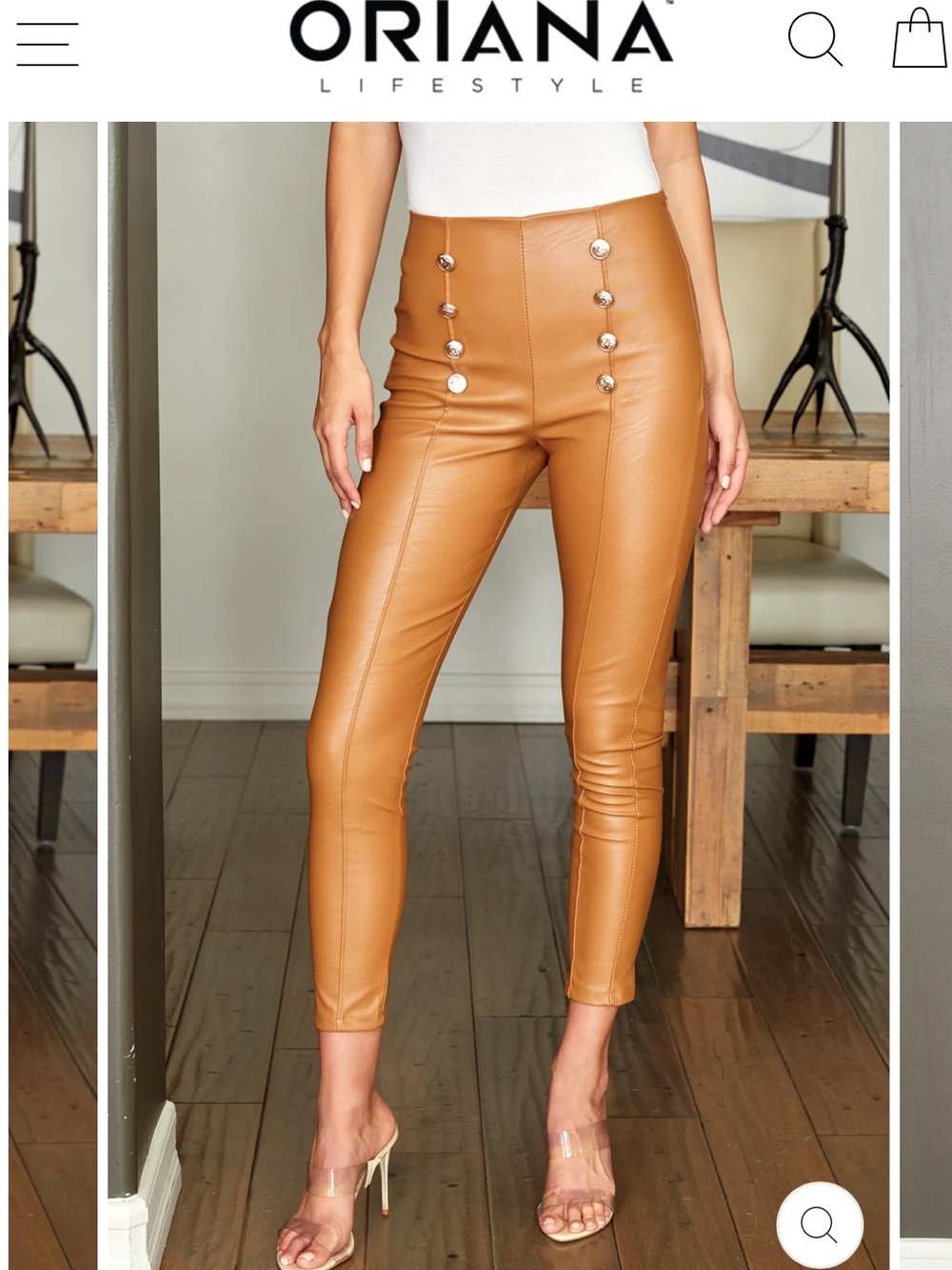 NWT $100 Oriana camel Faux Leather High Waisted Sailor skinny pants Italy Sz S